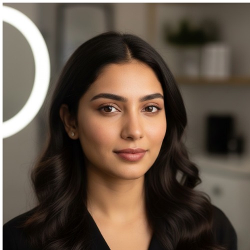 Indian female model getting natural permanent eyebrow makeup at Kezza Clinic, Jaipur